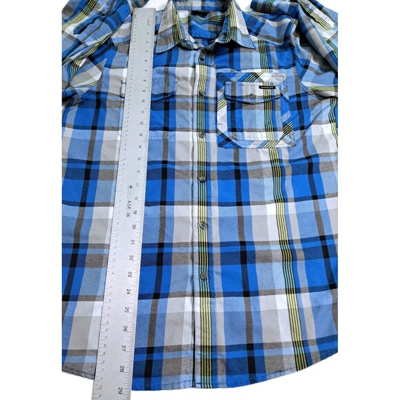 Oakley Men's Small Flannel Shirt Thermogauge Blue Yellow White Check Plaid - Picture 9 of 10